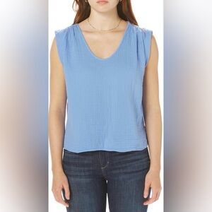 Velvet Light Blue V-Neck Blouse
